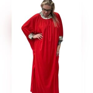 My kinda gal red sequined kaftan patio dress-OSFM